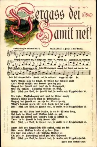 Lied Ak Günther, Anton, Vergaß dei Hamit net, Erzgebirgische Mundart Nr 47