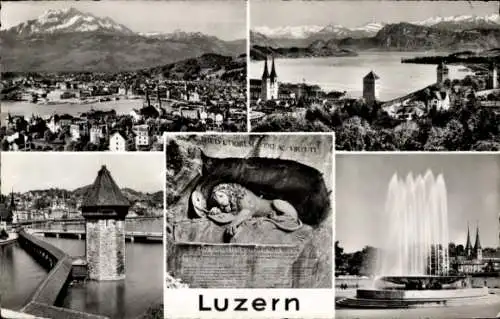 Ak Luzern Stadt Schweiz, Löwendenkmal, Wasserspiele, Panorama, Teilansicht