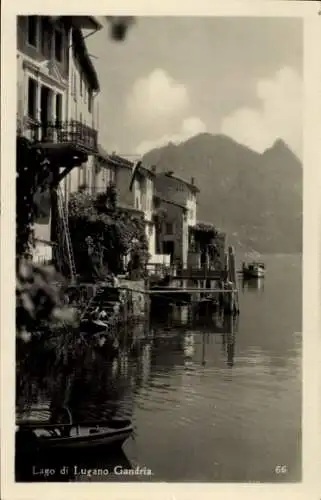 Ak Gandria Lago di Lugano Tessin Schweiz, See, Ruderboot, Berge