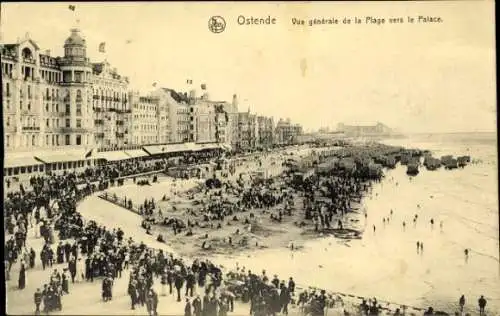 Ak Ostende Ostende Westflandern, Gesamtansicht, Strand in Richtung Palast