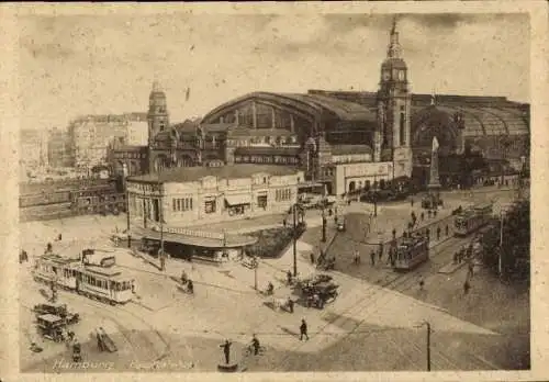 Ak Hamburg, Hauptbahnhof, Autos, Straßenbahnen