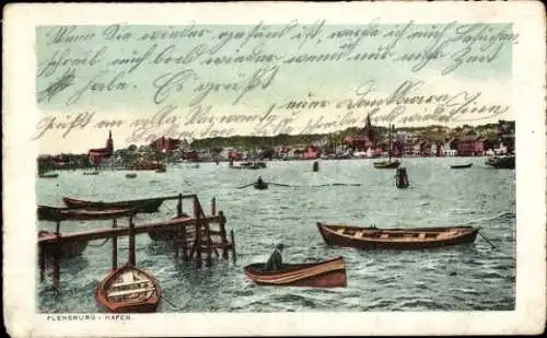 Ak Flensburg in Schleswig Holstein, Hafenszene, Ruderboote