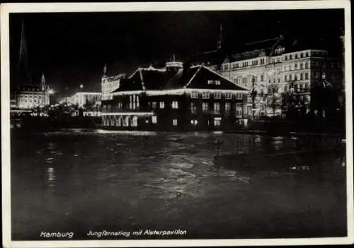 Ak Hamburg Mitte Neustadt, Alsterpavillon, Jungfernstieg, Nacht