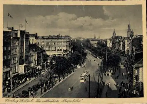 Ak Hamburg Mitte St. Pauli, Reeperbahn, Straßenbahn, Vogelperspektive