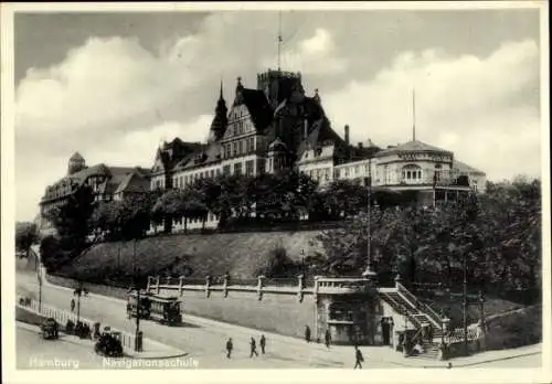 Ak Hamburg Mitte St Pauli, Navigationsschule, Straßenbahn