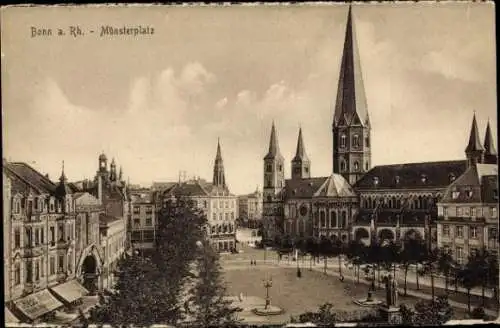 Ak Bonn am Rhein, Münsterplatz, Münster, Beethoven-Denkmal