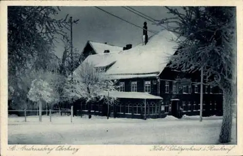 Ak Sankt Andreasberg Braunlage im Oberharz, Hotel Schützenhaus im Rauhreif, Winter