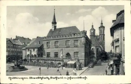 Ak Göttingen, Marktplatz, Rathaus, Brunnen und Johanniskirche