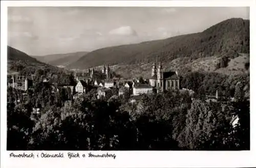 Ak Amorbach im Odenwald, Blick vom Sommerberg auf den Ort, Kirche, Wald