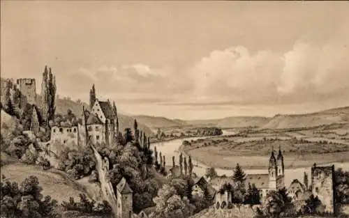 Ak Miltenberg in Unterfranken Bayern, westliches Panorama mit Burg