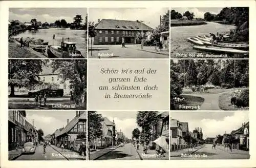 Ak Bremervörde in Niedersachsen, Bahnhofstraße, Kirchenstraße, Landratsamt, Hafen