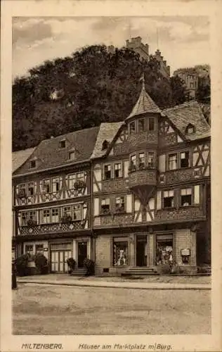 Ak Miltenberg am Main Unterfranken, Häuser am Marktplatz, Burg