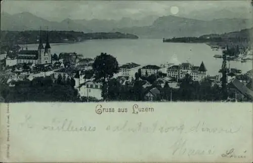 Mondschein Ak Luzern Stadt Schweiz, Ort bei Nacht