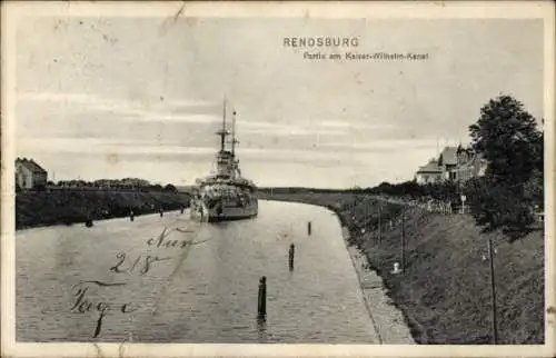 Ak Rendsburg in Schleswig Holstein, Kaiser-Wilhelm-Kanal, Schiff