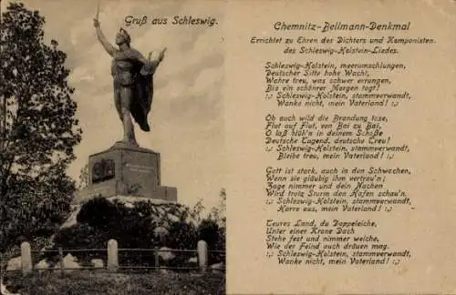 Ak Schleswig an der Schlei, Chemnitz-Bellmann-Denkmal, Schleswig-Holstein-Lied
