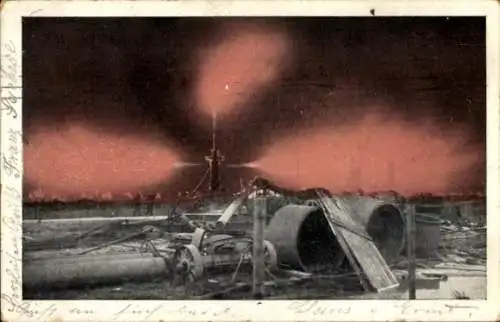 Ak Hamburg Bergedorf Neuengamme, Erdgasquelle, in Brand geraten 4.11.1910