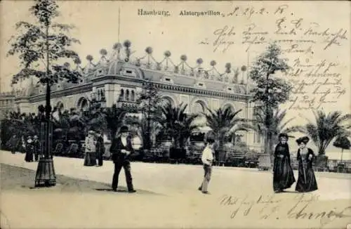 Ak Hamburg Mitte Neustadt, Alsterpavillon, Spaziergänger