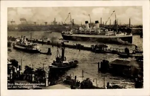 Ak Hamburg Mitte St. Pauli, Blick von den Landungsbrücken, Hafen, Dampfschiff