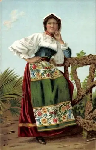 Litho Frau in italienischer Tracht