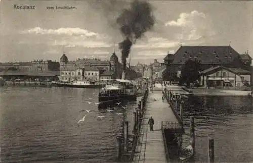 Ak Konstanz am Bodensee, Blick vom Leuchtturm, Dampfschiff