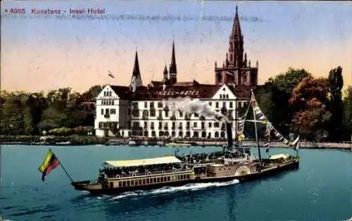 Ak Konstanz am Bodensee, Insel-Hotel, Dampfer