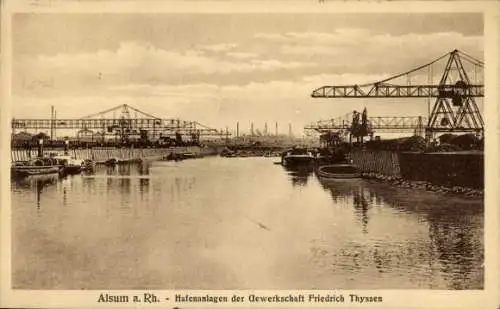 Ak Alsum Marxloh Duisburg im Ruhrgebiet, Hafenanlagen der Gewerkschaft Friedrich Thyssen