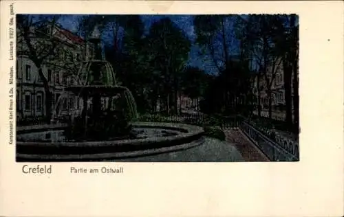 Luna Ak Krefeld am Niederrhein, Ostwall, Brunnen, Nacht