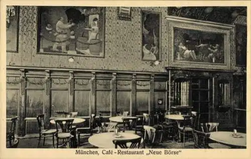 Ak München, Café Restaurant neue Börse, Maximiliansplatz