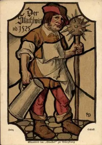 Künstler Ak Schiestl, Heinz, Würzburg am Main Unterfranken, Glasbild im Stachel, Stachelwirt 1525