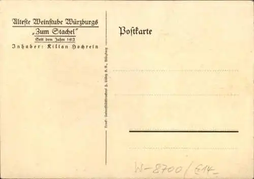 Künstler Ak Schiestl, Heinz, Würzburg am Main Unterfranken, Glasbild im Stachel, Stachelwirt 1525