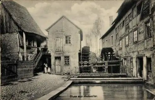 Ak Annweiler am Trifels im Kreis Südliche Weinstraße, Blick auf eine Wassermühle, Wasserräder