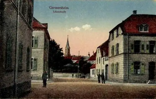 Ak Germersheim am Rhein, Lilienstraße, Soldaten, Kirchturm