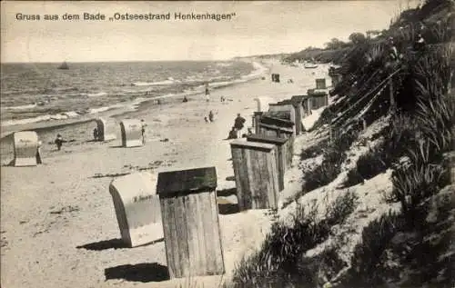 Ak Ustronie Morskie Henkenhagen Pommern, Strand, Strandkörbe