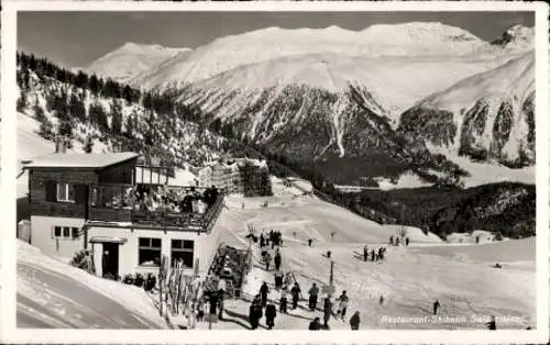 Ak Sankt Moritz Kanton Graubünden, Restaurant Salastrains, Skipiste