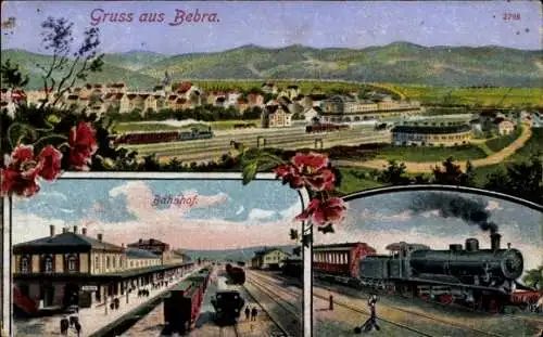 Ak Bebra an der Fulda in Hessen, Bahnhof, Gleisansicht, Panorama, Lokomotive, Dampflok