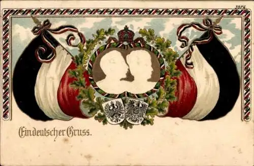 Präge Wappen Litho Ein deutscher Gruß, Deutsches Kaiserpaar