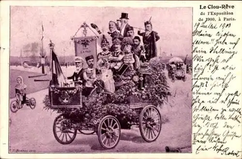 Ak Le Clou Reve de l'Exposition 1900, Emile Loubet, Automobil, Zar Nikolaus II.