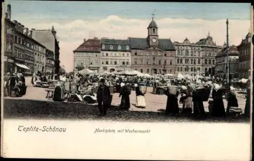 Ak Teplice Šanov Teplitz Schönau Region Aussig, Marktplatz, Wochenmarkt