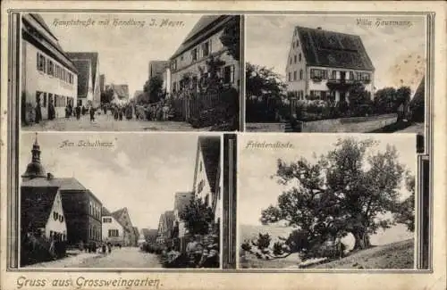 Ak Großweingarten Spalt in Mittelfranken, Hauptstraße, Villa Hausmann, Schulhaus, Friedenslinde