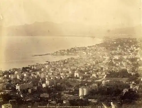 Original Fotografie Panoramaansicht von Cannes, Südfrankreich, 1894
