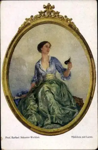 Künstler Ak Schuster Woldan, Raffael, Mädchen mit Larve