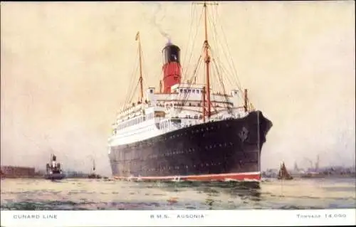 Künstler Ak Dampfschiff RMS Ausonia, Cunard Line