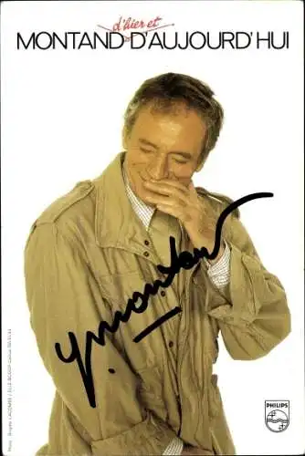 Autogrammkarte Schauspieler und Sänger Yves Montand, Portrait, Autogramm