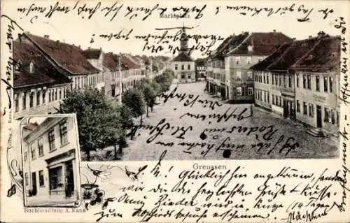 Ak Greußen in Thüringen, Marktplatz, Buchhandlung A. Kaus