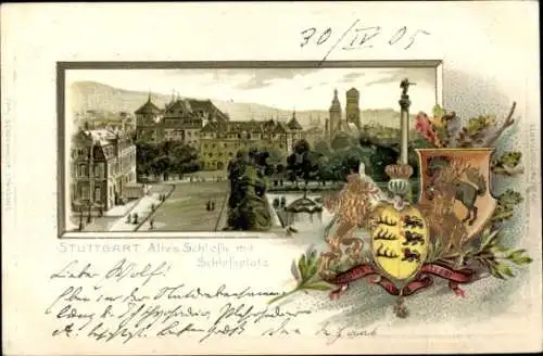 Präge Wappen Litho Stuttgart in Württemberg, Altes Schloss, Schlossplatz