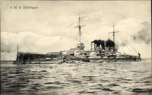 Ak Deutsches Kriegsschiff SMS Thüringen, Großlinienschiff, Schlachtschiff, Kaiserliche Marine