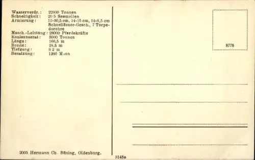 Ak Deutsches Kriegsschiff SMS Thüringen, Großlinienschiff, Schlachtschiff, Kaiserliche Marine