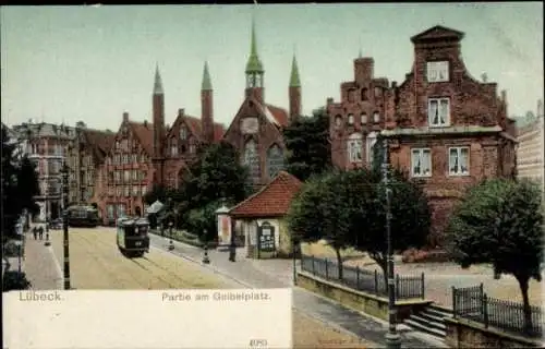 Ak Hansestadt Lübeck, Geibelplatz, Straßenbahn