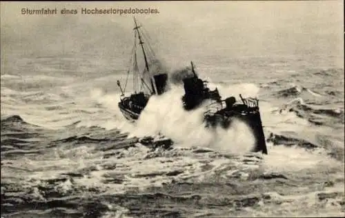 Ak Deutsches Kriegsschiff, Sturmfahrt eines Hochseetorpedobootes, Kaiserliche Marine