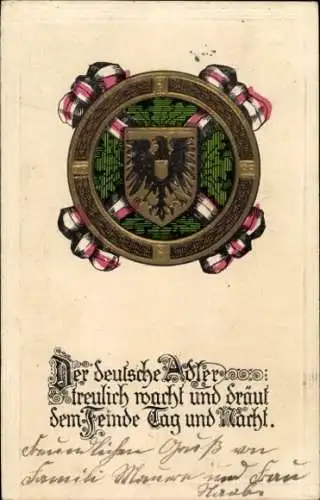 Präge Ak Schwarzer Adler, Eichenlaub, Wappen